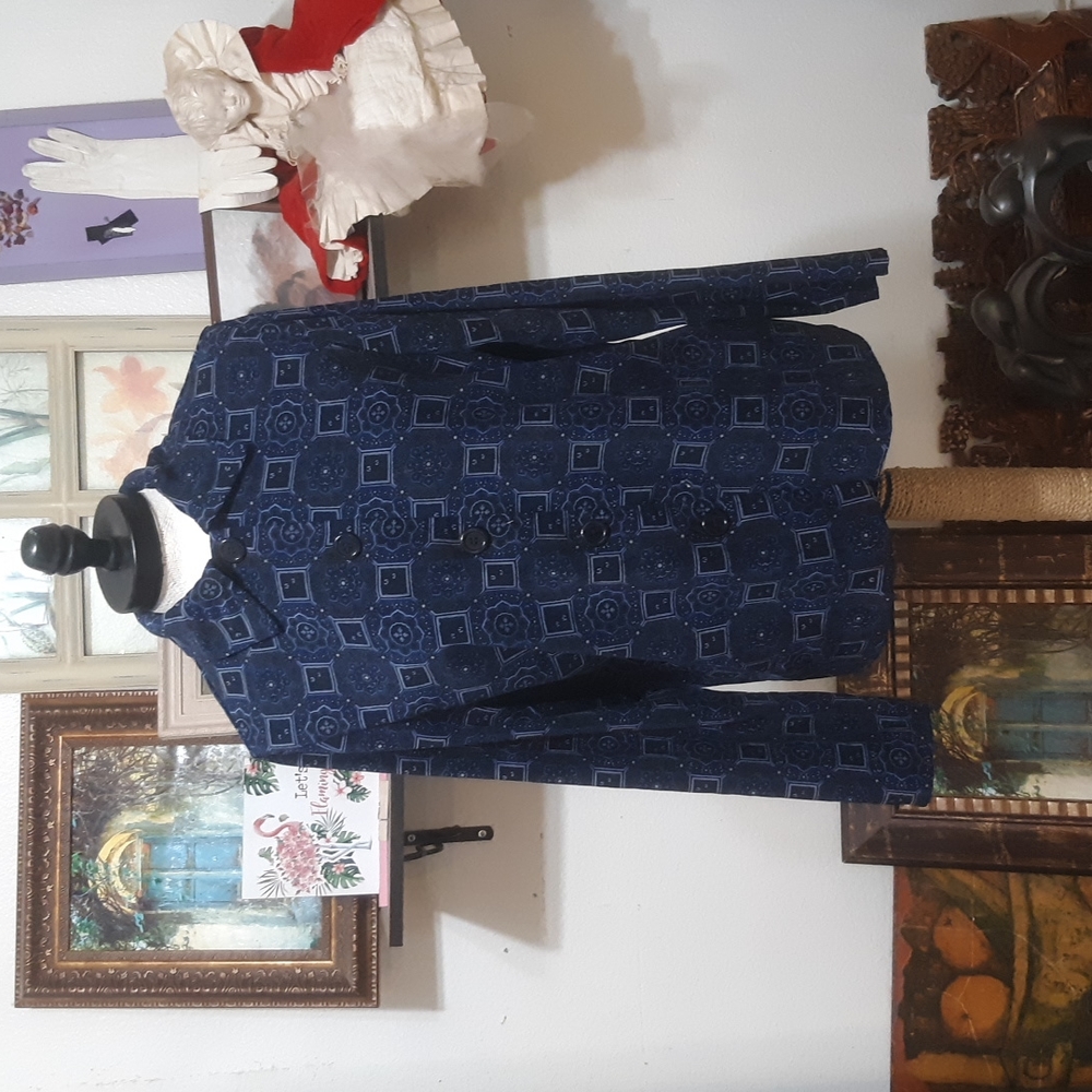 Womens Button up Collared Blouse shirt top Blue Soft Print long sleeve COURTENAY